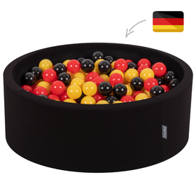 KiddyMoon Baby Foam Ball Pit with Balls ∅ 7cm / 2.75in Made in EU, Germany: black/red/yellow, 90x30cm/200 balls