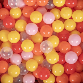 KiddyMoon Soft Plastic Play Balls ∅ 6cm / 2.36 Multi Colour Made in EU, transparent/yellow/powderpink/orange/red, 300 Balls/6cm-2.36in