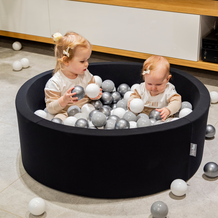 KiddyMoon Baby Foam Ball Pit with Balls ∅ 7cm / 2.75in Made in EU, Belgium: black/yellow/red, 90x30cm/200 balls