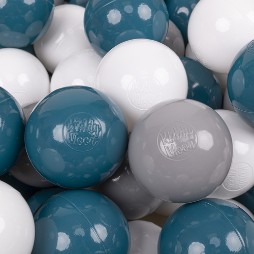 KiddyMoon Soft Plastic Play Balls ∅ 7cm/2.75in Multi-colour Made in EU, dark turquoise/grey/white, 300 Balls/7cm-2.75in