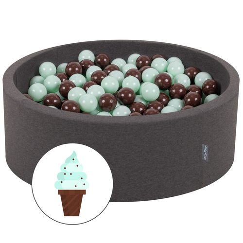 KiddyMoon Baby Foam Ball Pit with Balls ∅ 7cm / 2.75in Made in EU, Ice cream dark grey, 90x30cm/300 balls