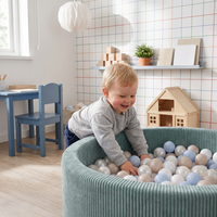 KiddyMoon Ball Pit for Baby and Toddler, Soft Play Ball Pit, 90 x 30 cm with 200 Balls, Soft Foam Ball Pool, Ribbed Washable Cover, Green: White/Grey/Mint, 90 x 30 cm / 200 Balls