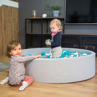 KiddyMoon Baby Foam Ball Pit with Balls ∅ 7cm / 2.75in Made in EU, light grey:grey/white/turquoise, 90x30cm/200 balls