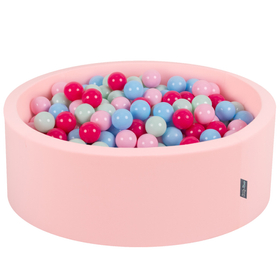 KiddyMoon Baby Foam Ball Pit with Balls ∅ 7cm / 2.75in Made in EU, pink:light pink/dark pink/babyblue/mint, 90x30cm/200 balls