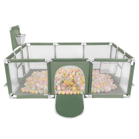 Baby Playpen Big Size Playground with Plastic Balls for Kids, green:pastel beige/pastel yellow/white/mint/powder pink, 100 balls