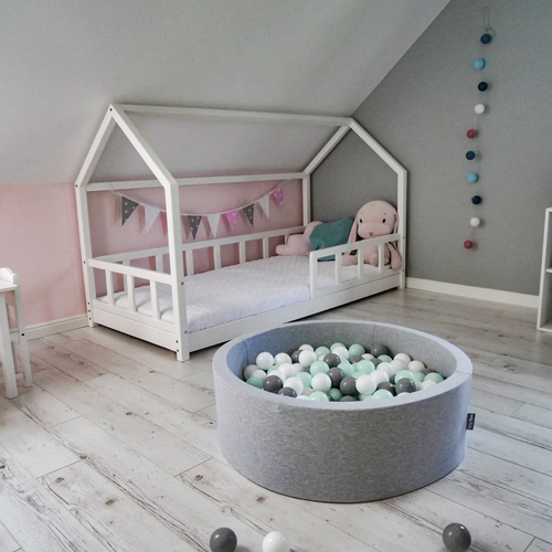 KiddyMoon Baby Foam Ball Pit with Balls ∅ 7cm / 2.75in Made in EU, Ice cream dark grey, 90x30cm/300 balls