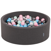 KiddyMoon Baby Foam Ball Pit with Balls ∅ 7cm / 2.75in Made in EU, dark grey:pearl/light pink/baby blue/mint/silver, 90 x 30 cm / 300 Balls