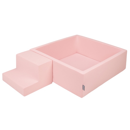 KiddyMoon Foam Playground for Kids with Square Ballpit ( ∅ 7cm/2.75In) Soft Obstacles Course and Ball Pool, Certified Made In The EU, pink:white/grey/powder pink, Ballpit (100 Balls) + Steps