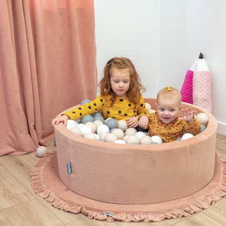 KiddyMoon Baby Foam Ball Pit with Balls ∅ 7cm / 2.75in Made in EU, Summer: yellow/orange/pastel beige/white, 90x30cm/200 balls