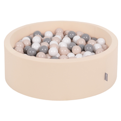 KiddyMoon Baby Foam Ball Pit with Balls ∅ 7cm / 2.75in Made in EU, Beige, 90 x 30 cm / 200 Balls