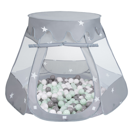 Play Tent For Kids Castle Baby Playhouse For Children With Colorful Balls Pop Up Perfect For Indoor And Outdoor Easy Set Up Includes Carry Bag, grey:white/grey/mint, 105x90cm/200 balls