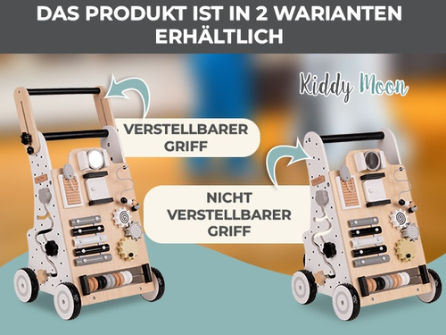 KiddyMoon Wooden Walker for Babies and Toddlers Push-Along WK-001, Black - White, Adjustable Handle