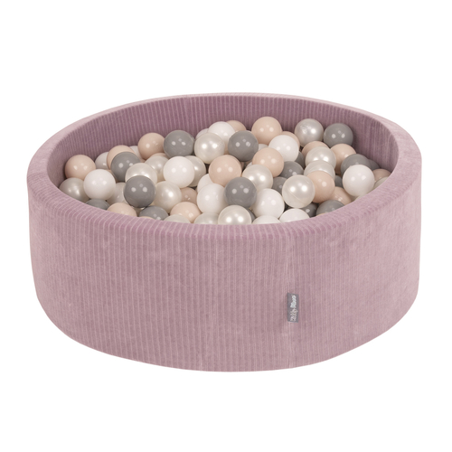 KiddyMoon Foam Ball Pit For Kids Round 90x30cm Baby Soft & Safe Toy, purple: pastel blue/perle/powder pink/white, 90x30cm/200 balls
