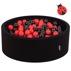 KiddyMoon Baby Foam Ball Pit with Balls ∅ 7cm / 2.75in Made in EU, Ladybird: black/red, 90x30cm/300 balls