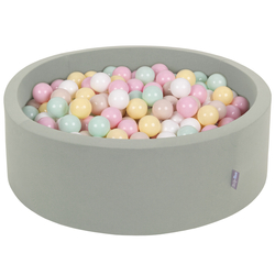 KiddyMoon Baby Foam Ball Pit with Balls ∅ 7cm / 2.75in, sage: pastel beige/pastel yellow/white/mint/powder pink, 90x30cm/200 balls