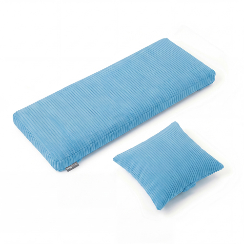 KiddyMoon Cushion Set For Balance Board Mattress and Pillow Ribbed Fabric Washable Cover, blue, Mattress/Pillow