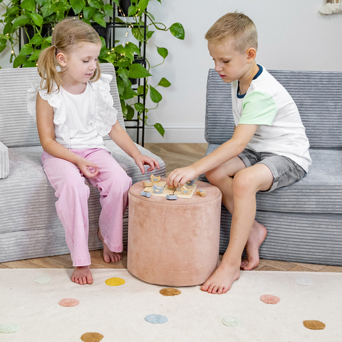KiddyMoon Foam Playground Velvet for Kids Obstacle Course for Children Montessori Toy for Babies Soft Construction Blocks Element, Tunnel/Hill, Certified Made in The EU, desert pink, pouf