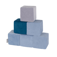 KiddyMoon Soft Foam Building Blocks for Babies & Toddlers, Washable Velvet Zip Cover, 14cm Cubes, Sensory Toy, cubes:lagoon turquoise-ice blue-grey mountains, 6 Pieces