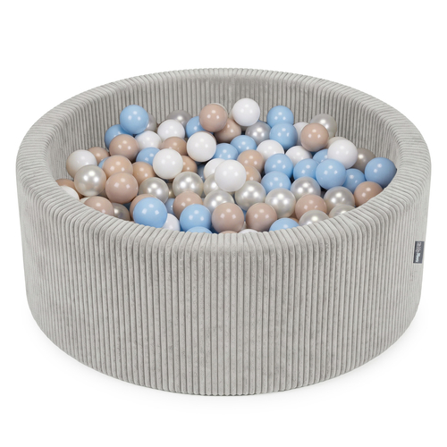 KiddyMoon Ball Pit for Baby and Toddler, Soft Play Ball Pit, 90 x 30 cm with 200 Balls, Soft Foam Ball Pool, Ribbed Washable Cover, Light Grey: Pastel Beige/Pastel Blue/White/Pearl, 90 x 30 cm / 200 Balls
