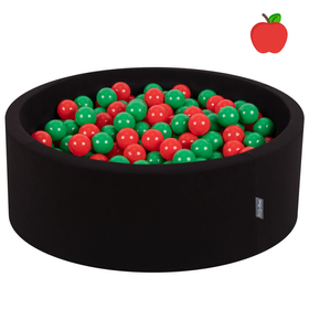 KiddyMoon Baby Foam Ball Pit with Balls ∅ 7cm / 2.75in Made in EU, Apple: green/red, 90x30cm/300 balls