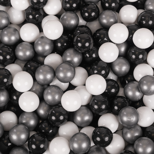 KiddyMoon Baby Foam Ball Pit with Balls ∅ 7cm / 2.75in Made in EU, light grey:white/black/silver, 90 x 30 cm / 300 Balls