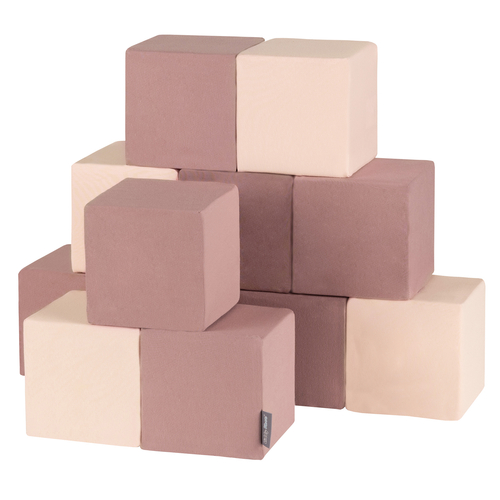 KiddyMoon Soft Foam Building Blocks for Babies & Toddlers, Washable Cotton Zip Cover, 14cm Cubes, Sensory Toy, cubes: heather-beige, 12 Pieces