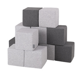 KiddyMoon Soft Foam Cubes Building Blocks 14cm for Children Multifunctional Foam Construction Montessori Toy for Babies, Certified Made in The EU, cubes:dark grey-light grey, 12 Pieces