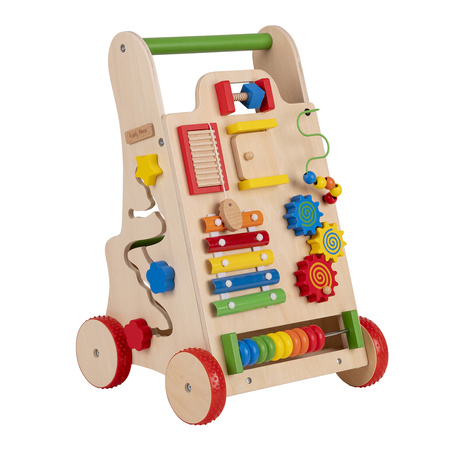 KiddyMoon Wooden Baby Walker Interactive Educational Toy for Children Multifunctional Push-Along Toy for Babies Montessori Walker for Kids Model WK-002, Multicolored, Standard