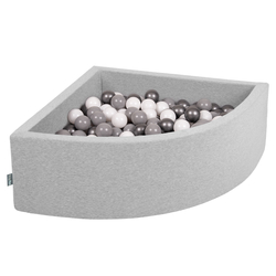 KiddyMoon Soft Ball Pit Quarter Angular ∅ 7cm / 2.75In for Kids, Foam Ball Pool Baby Playballs, Made In The EU, light grey:white/grey/silver, 90x30cm/200 balls