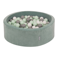KiddyMoon Foam Ball Pit For Kids Round 90x30cm Baby Soft & Safe Toy, green: white/grey/mint, 90 x 30 cm / 300 Balls