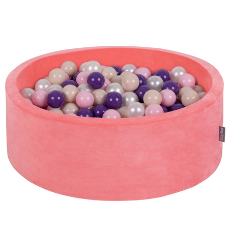 KiddyMoon Soft Ball Pit Round 7cm /  2.75In for Kids, Foam Velvet Ball Pool Baby Playballs, Watermelon Pink: Pastel Beige/ Light Pink/ Pearl/ Purple