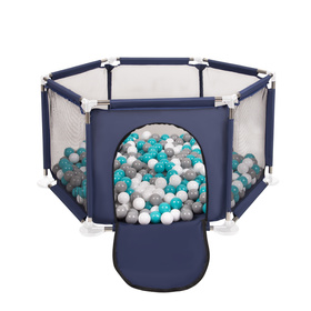 hexagon 6 side play pen with plastic balls, Blue:grey/white/turquoise, 400 balls