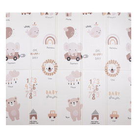 KiddyMoon Baby Play Mat Double-Sided Foam Mat For Kids Crawling Mat For Children Encourages Imagination Colourful Patterns Play Area Foldable Ideal for Indoors and Outdoors, Brown-Elephant, 180x200x1cm