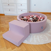 KiddyMoon Foam Playground for Kids with Round Ball pit (200 Balls ∅ 7cm/2.75In) Soft Obstacles Course and Ball Pool, Certified Made In The EU, heather: pastel beige/powder pink/pearl, Ballpit (200 Balls) + Steps