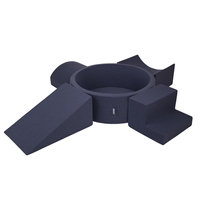 KiddyMoon Foam Playground for Kids with Round Ballpit ( ∅ 7cm/2.75In) Soft Obstacles Course and Ball Pool, Certified Made In The EU, darkblue:white/grey/mint, Ballpit (200 Balls) + Version 5