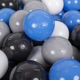 KiddyMoon Soft Plastic Play Balls ∅ 7cm/2.75in Multi-colour Made in EU, grey/white/blue/black, 200 Balls/7cm-2.75in