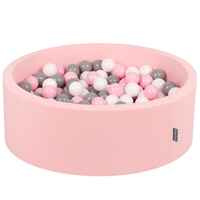 KiddyMoon Baby Foam Ball Pit with Balls ∅ 7cm / 2.75in Made in EU, pink:white/grey/light pink, 90x30cm/300 balls