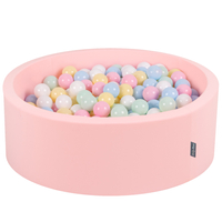 KiddyMoon Baby Foam Ball Pit with Balls ∅ 7cm / 2.75in Made in EU, pink:pastel blue/pastel yellow/white/mint/light pink, 90 x 30 cm / 300 Balls