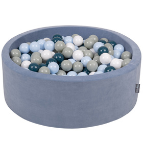 KiddyMoon Soft Ball Pit Round 7cm /  2.75In for Kids, Foam Velvet Ball Pool Baby Playballs, Made In The EU, Ice Blue: Dark Turquoise/ Pastel Blue/ Grey/ White