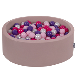 KiddyMoon Baby Foam Ball Pit with Balls ∅ 7cm / 2.75in, heather:light pink/pearl/purple/dark pink, 90x30cm/200 balls