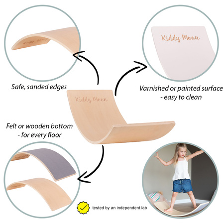 KiddyMoon Wooden Balance Board for Children Wooden Swing Board Montessori Toy for Kids Balancing Board for Babies 80x30cm, natural/orange felt, 83x29,5x1,7/Felt