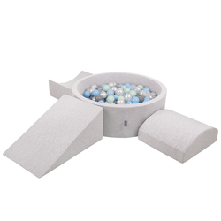 KiddyMoon Foam Playground for Kids with Round Ballpit ( ∅ 7cm/2.75In) Soft Obstacles Course and Ball Pool, Certified Made In The EU, lightgrey:pearl/grey/transparent/babyblue/mint, Ballpit (200 Balls) + Version 4