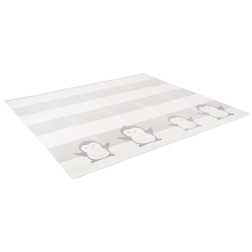 KiddyMoon Baby Play Mat Double-Sided Foam Mat For Kids Crawling Mat For Children Encourages Imagination Colourful Patterns Play Area Foldable Ideal for Indoors and Outdoors, White-Penguin, 180x200x1cm