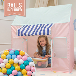 Playhouse Play Tent Foldable for Children Durable Breathable Material for Kids Portable Easy to Assemble For Indoor and Outdoor Compact Design for Creative Imaginative, pink/mint: white/yellow/babyblue/powder pink/turquoise, 100 Balls