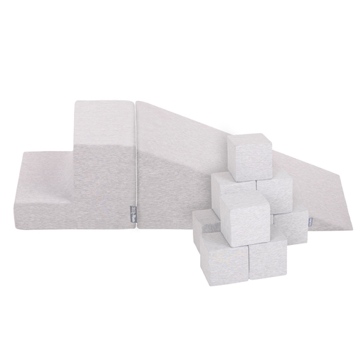KiddyMoon Foam playground - Cubes/Wedge L/Steps PPZ-253, Light Grey, Multi-Size