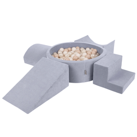 KiddyMoon Foam Playground For Kids Soft Textured Safe Blocks Baby, dark grey: pastel beige/white/perle, Ballpit (200 Balls) + Version 5