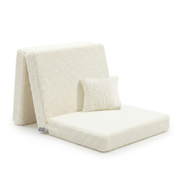 KiddyMoon Foam Mattress with Pillow for Children with Teddy Bear Fabric, Multifunctional and Foldable for Toddlers, creamy, Mattress with Pillow