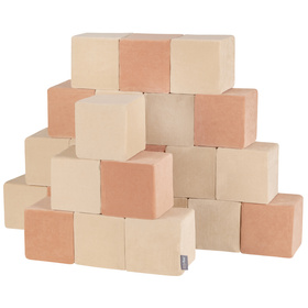 KiddyMoon velvet foam cubes for kids 14cm soft, cubes: sand beige-desert pink, 12 Pieces