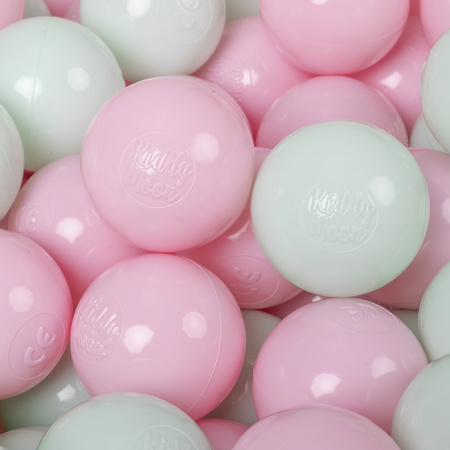 KiddyMoon Soft Plastic Play Balls ∅ 6cm / 2.36 Multi Colour Made in EU, powder pink/mint, 300 Balls/6cm-2.36in