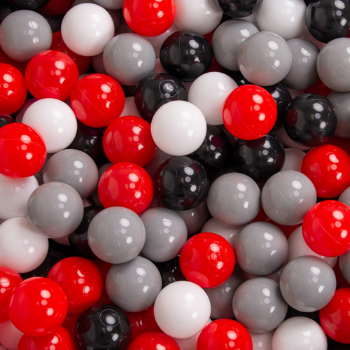 KiddyMoon Soft Plastic Play Balls ∅ 7cm/2.75in Multi-colour Made in EU, grey/white/red/black, 200 Balls/7cm-2.75in